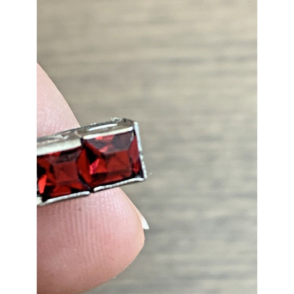 Vintage Red Rhinestone Tennis Bracelet 925 Sterling Silver Square Cut 7" - Picture 10 of 15